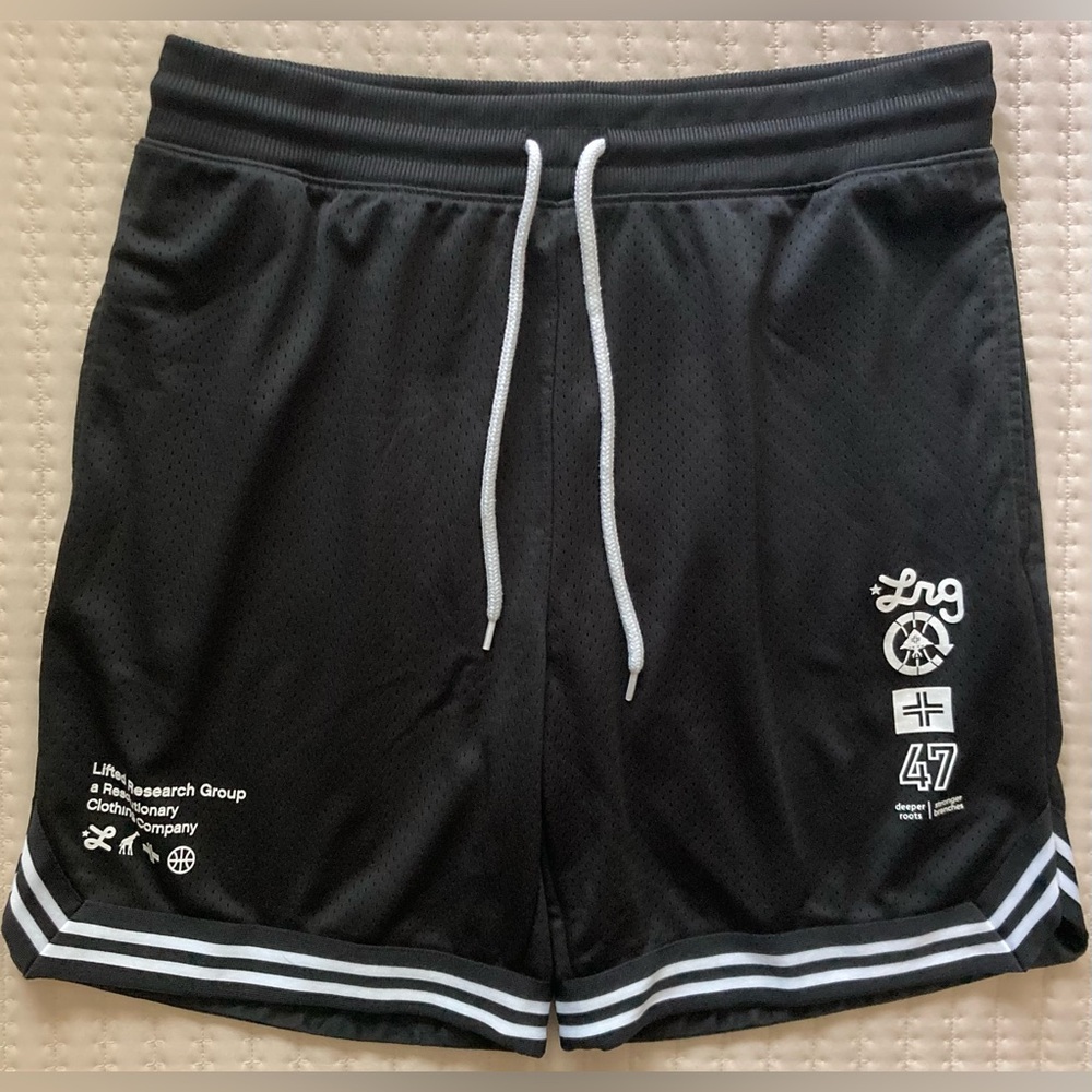LRG Lifted Research Group Mesh Athletic Gym Shorts Men’s Large Black Pockets 7”